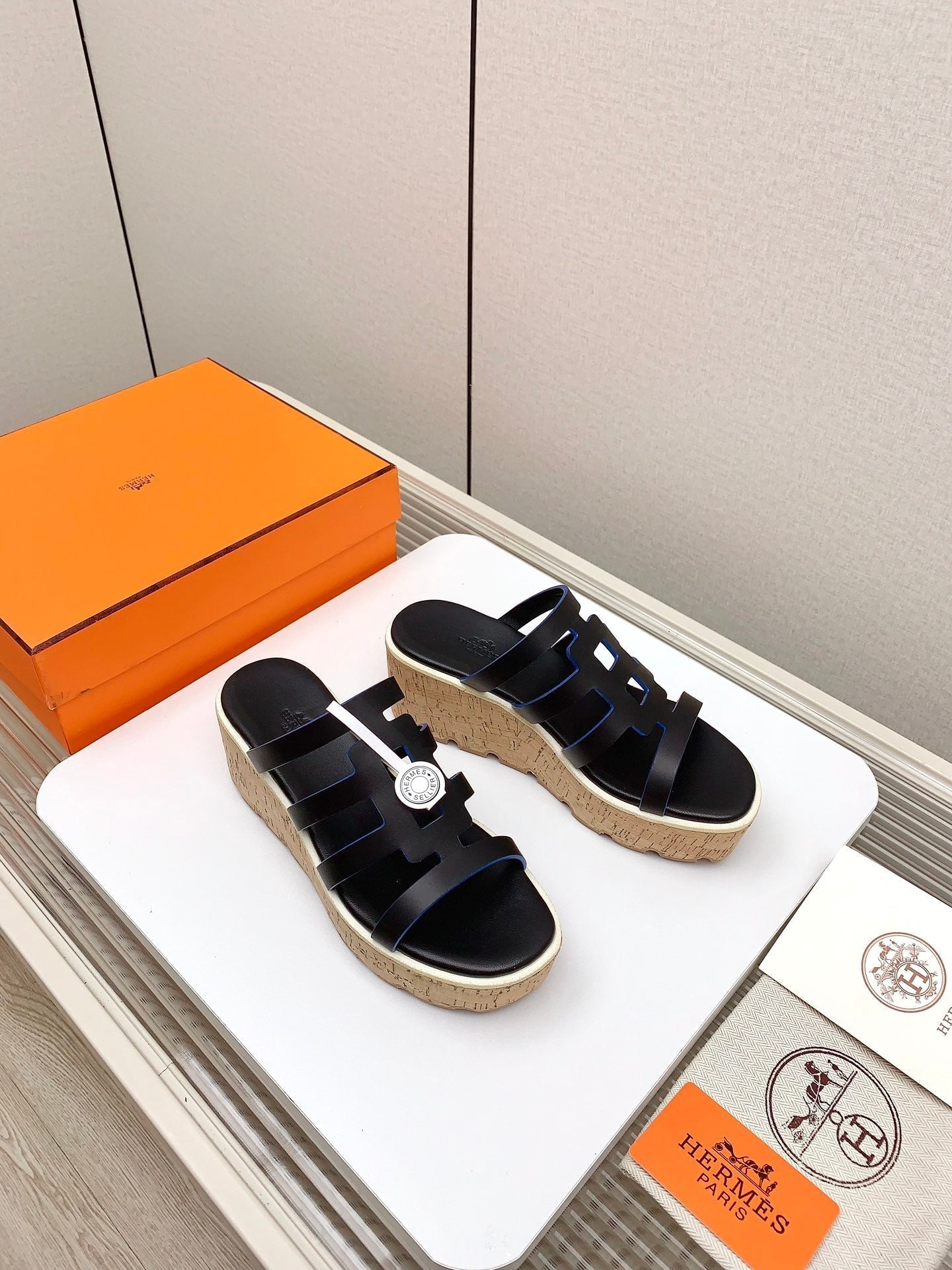 HERMES ISABELLA 30 SANDAL IN BLACK CALFSKIN