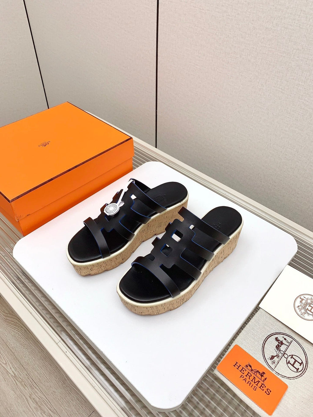 HERMES ISABELLA 30 SANDAL IN BLACK CALFSKIN