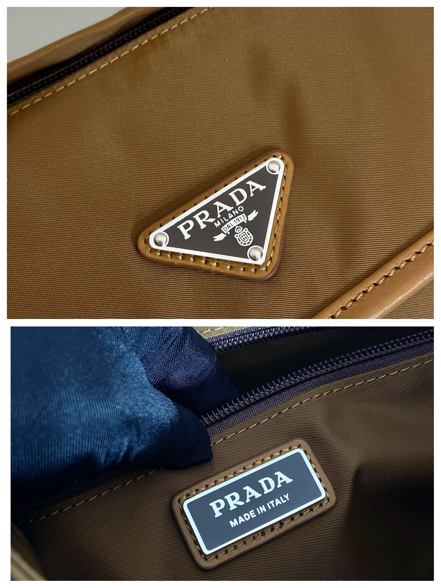 PRADA SMALL FLAP BAG 20 IN CIDER BROWN RE-NYLON AND CALFSKIN TRIM