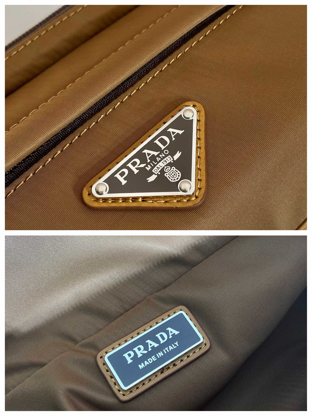 PRADA MESSENGER BAG 20 IN CIDER BROWN RE-NYLON AND CALFSKIN TRIM