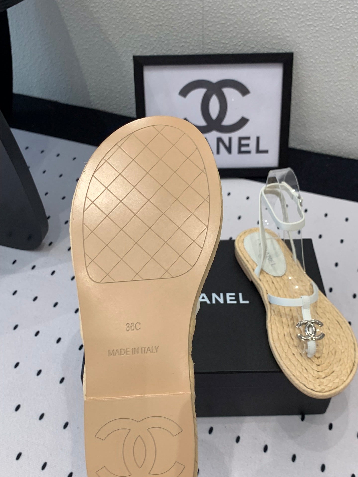 CHANEL Double  Vintage straw sandals replica designer shoe White Beige sheepskin