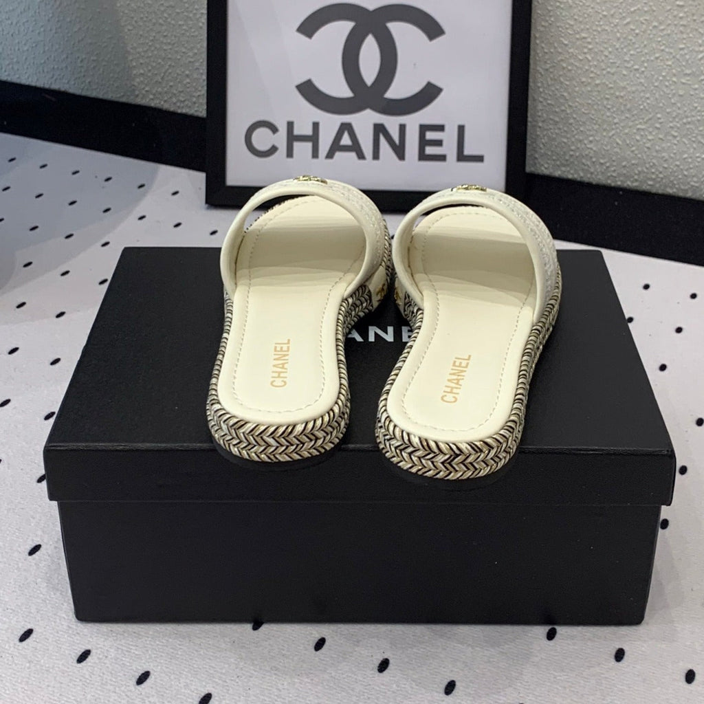 CHANEL Double  Women White Slippers Calfskin