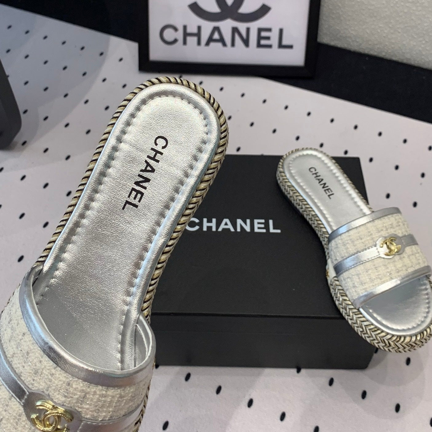 CHANEL Double  Women Silver Slippers Calfskin