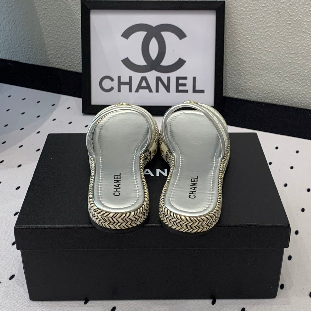 CHANEL Double  Women Silver Slippers Calfskin