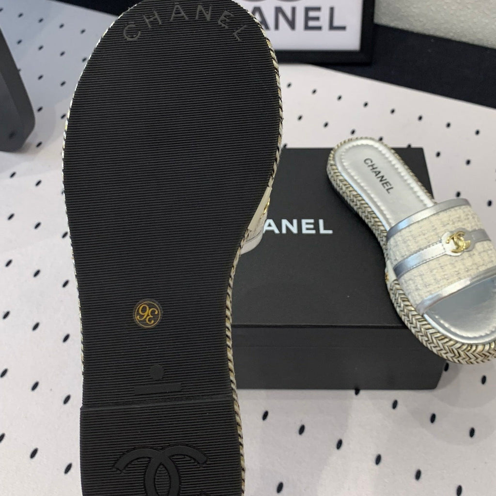CHANEL Double  Women Silver Slippers Calfskin