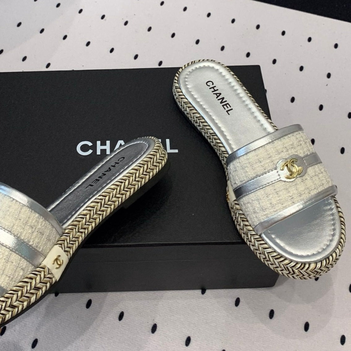 CHANEL Double  Women Silver Slippers Calfskin