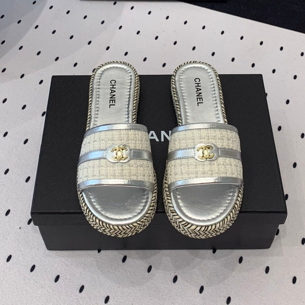 CHANEL Double  Women Silver Slippers Calfskin