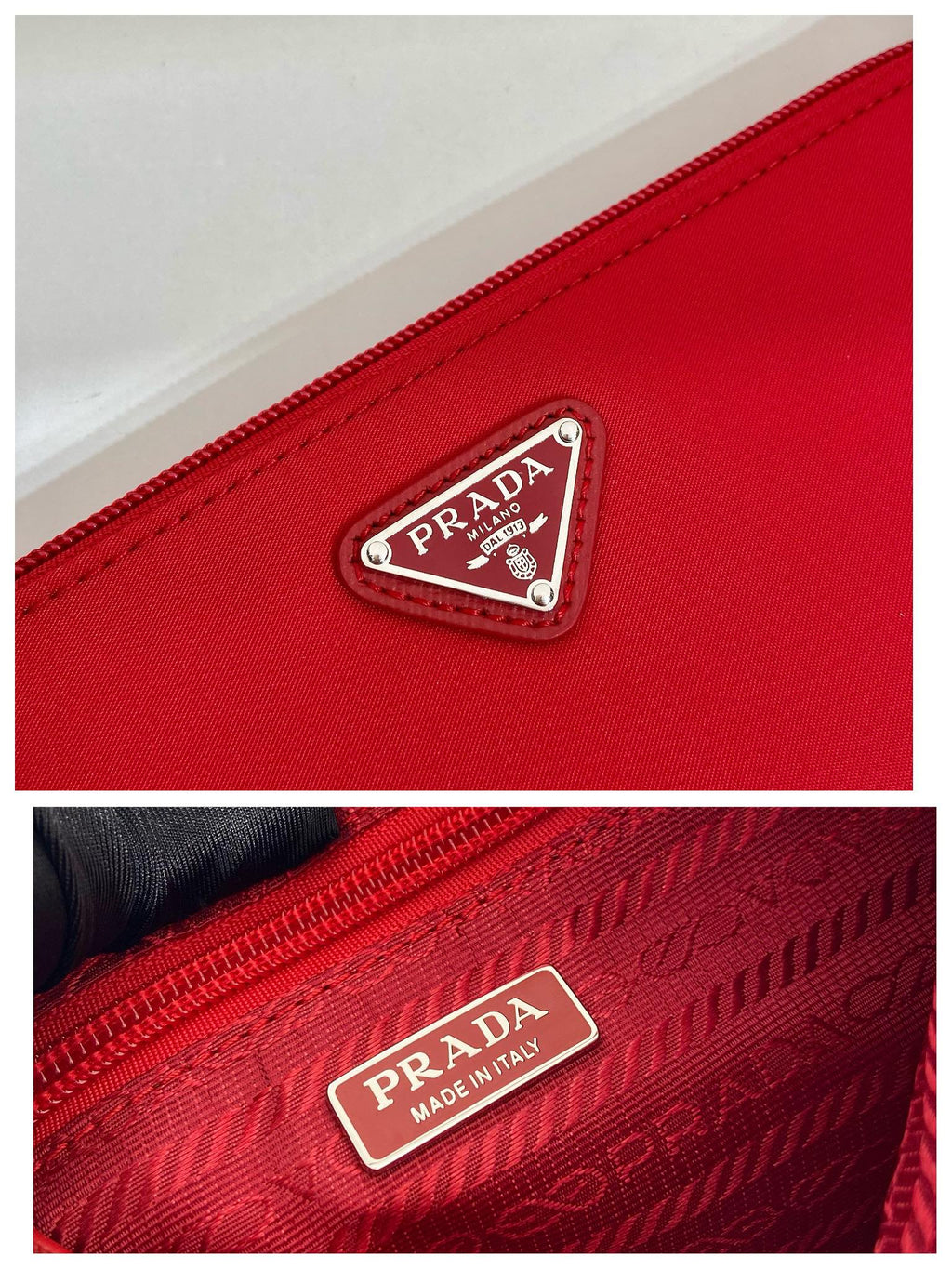 PRADA SHOULDER BAG 24 WITH TRIANGLE LOGO IN PASSION RED RE-NYLON FABRIC