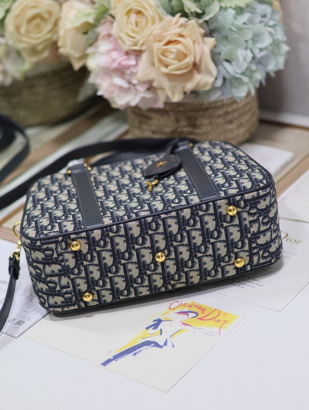 DIOR MEDIUM 31 D-VIBE BOWLING BAG IN BLUE MONOGRAM OBLIQUE JACQUARD