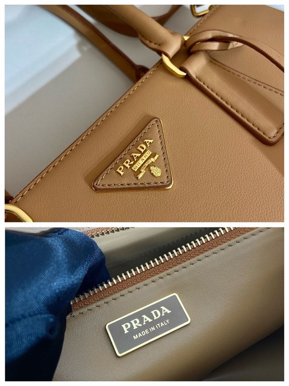PRADA MEDIUM GALLERIA BAG 28 IN CIDER BROWN SMOOTH CALFSKIN GOLD HARDWARE