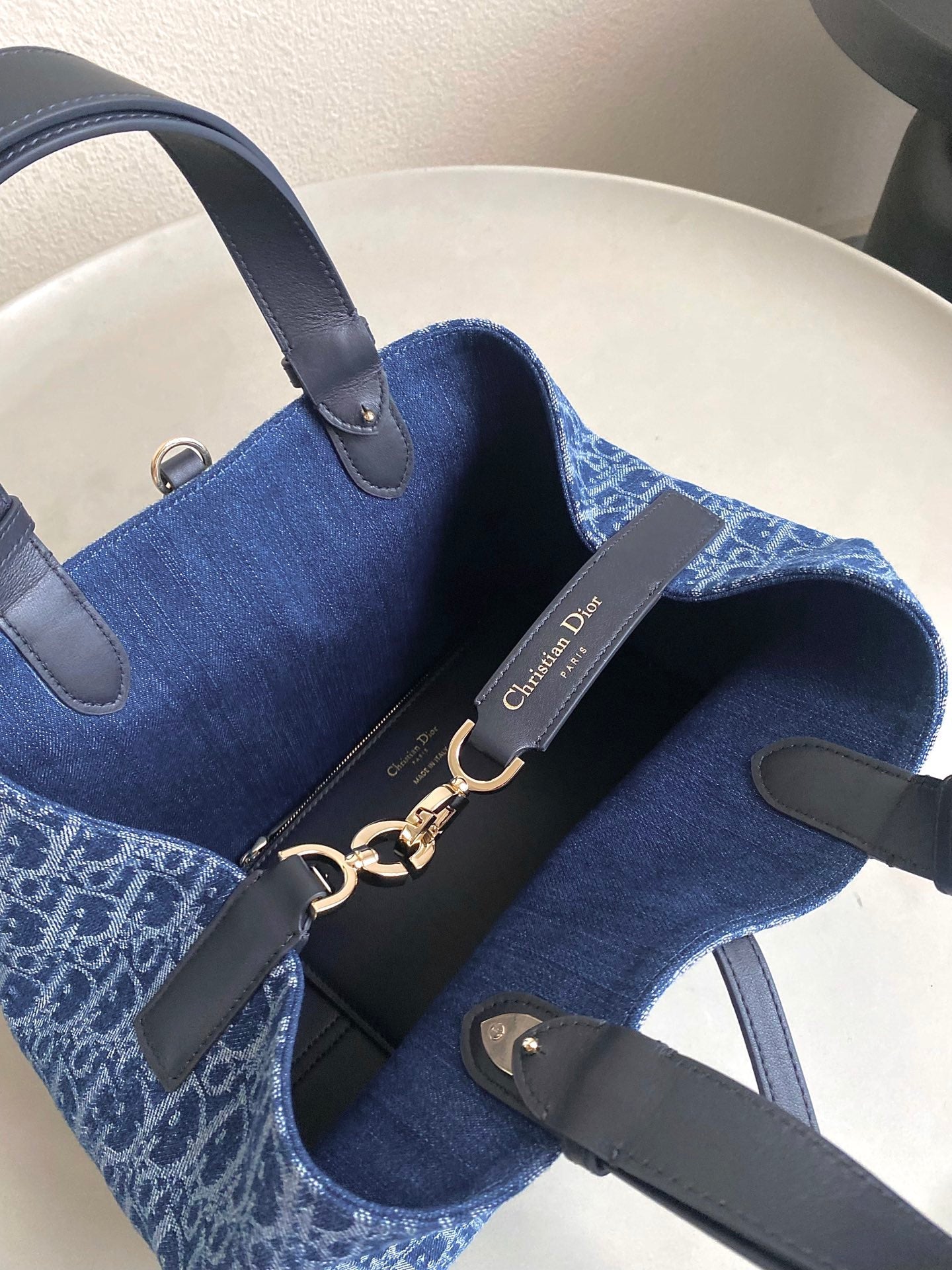 DIOR MEDIUM TOUJOURS 28 BLUE DENIM OBLIQUE JACQUARD
