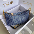 DIOR STAR 28 HOBO BAG WITH CHAIN BLUE DENIM OBLIQUE JACQUARD