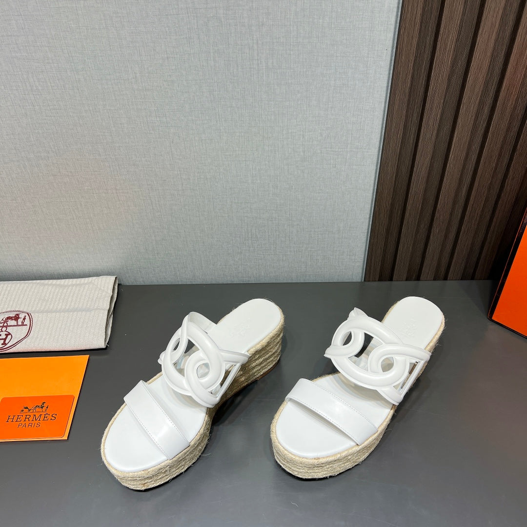 HERMES ITHEA 80 ESPADRILLE WHITE CALFSKIN