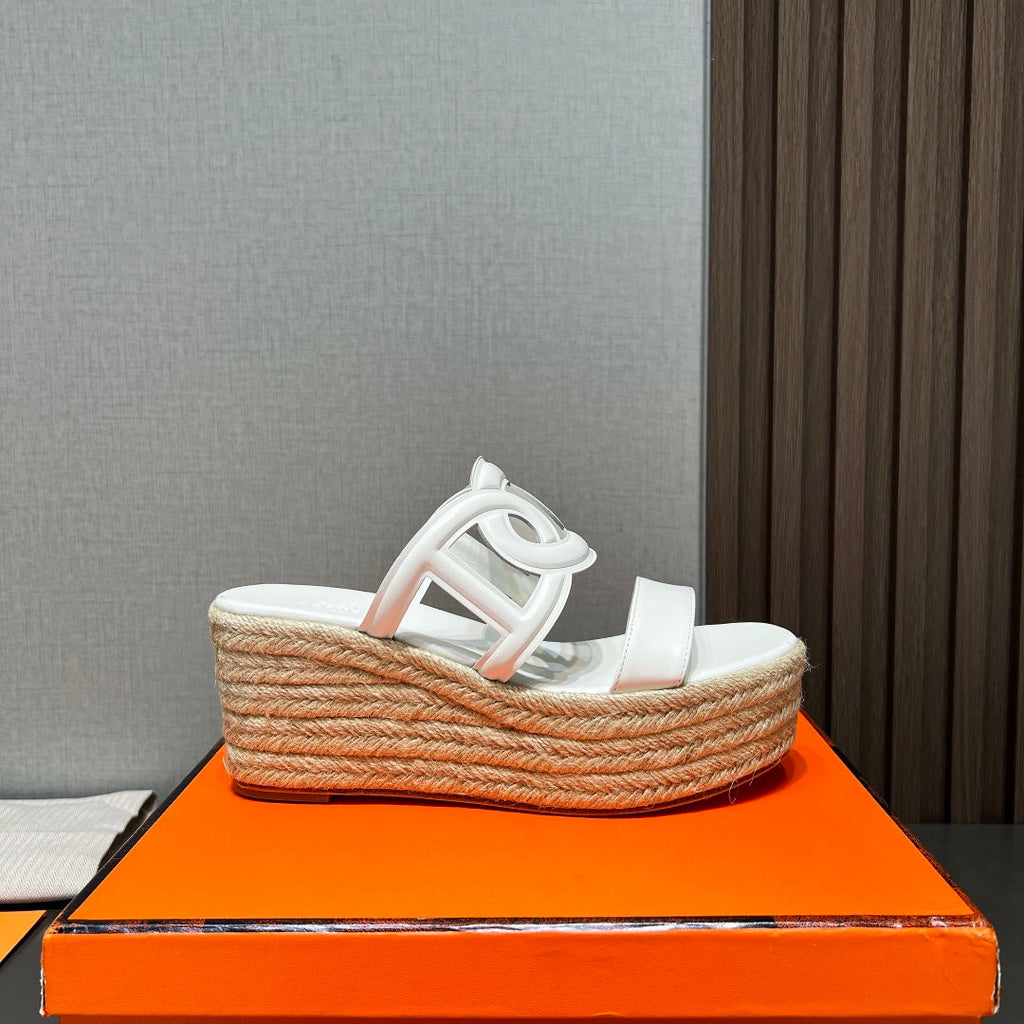 HERMES ITHEA 80 ESPADRILLE WHITE CALFSKIN