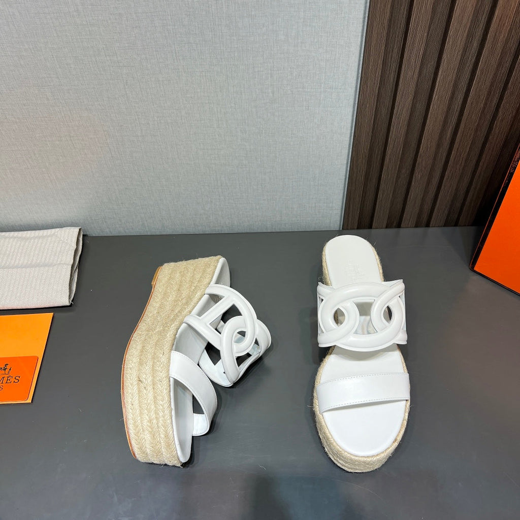 HERMES ITHEA 80 ESPADRILLE WHITE CALFSKIN
