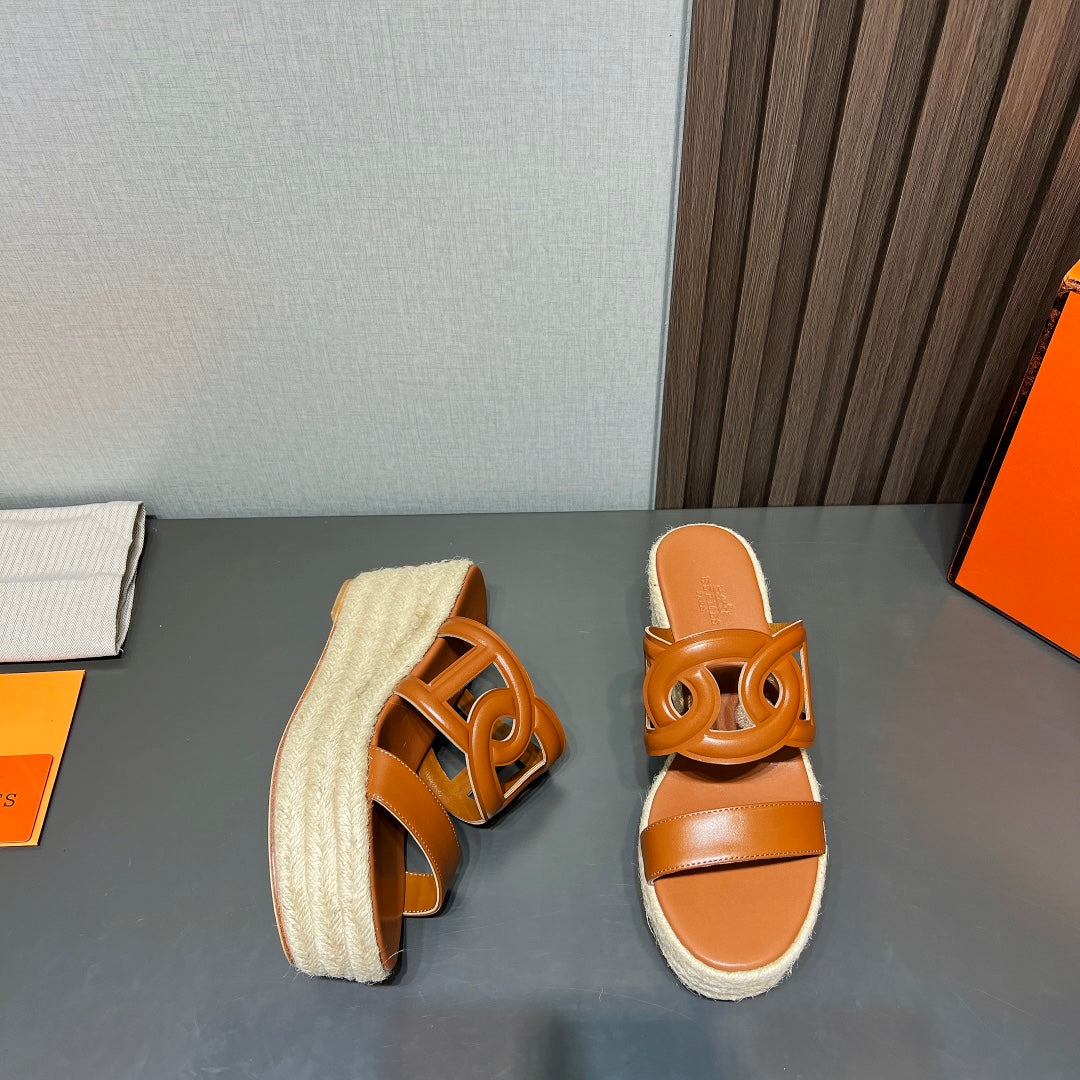 HERMES ITHEA 80 ESPADRILLE CARAMEL CALFSKIN