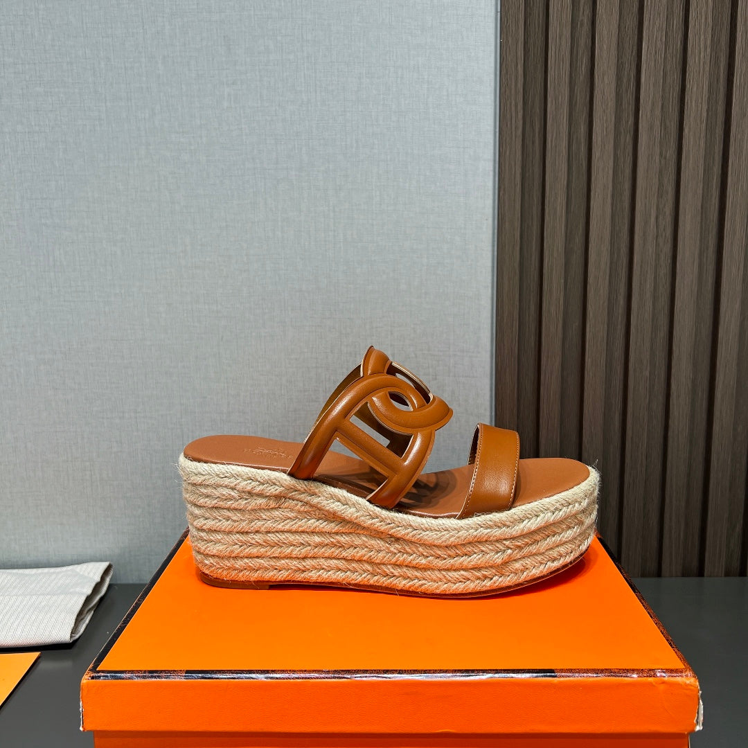 HERMES ITHEA 80 ESPADRILLE CARAMEL CALFSKIN