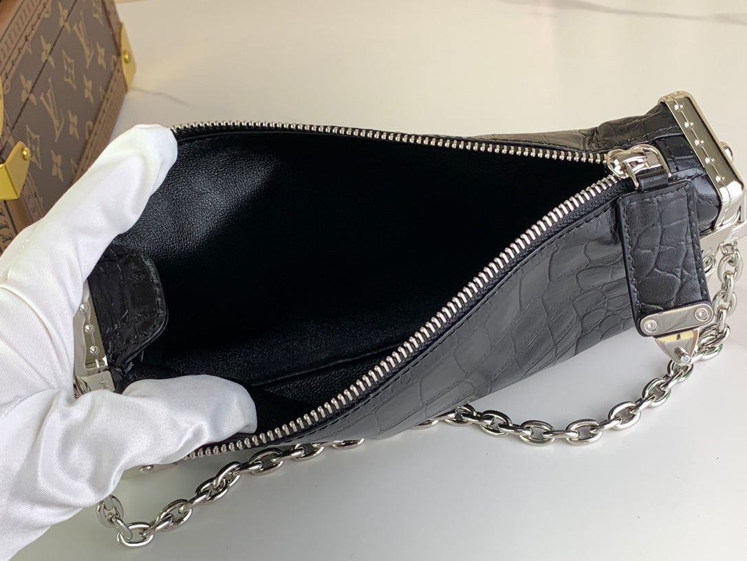 LOUIS VUITTON SLIM TRUNK 23 IN BLACK CROCODILE PATTERN CALFSKIN SILVER HARDWARE