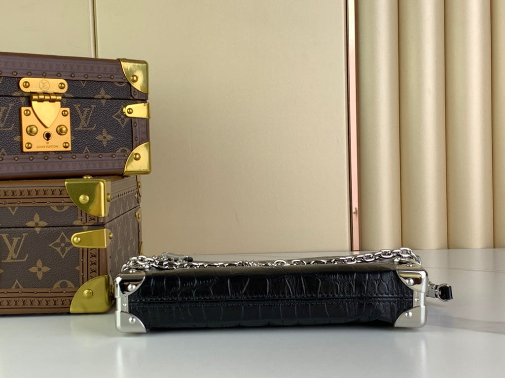 LOUIS VUITTON SLIM TRUNK 23 IN BLACK CROCODILE PATTERN CALFSKIN SILVER HARDWARE