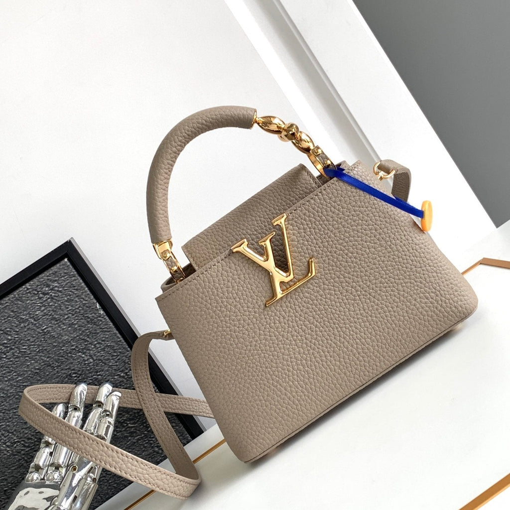 LOUIS VUITTON CAPUCINES MINI 21 IN KHAKI BROWN TAURILLON GOLD HARDWARE
