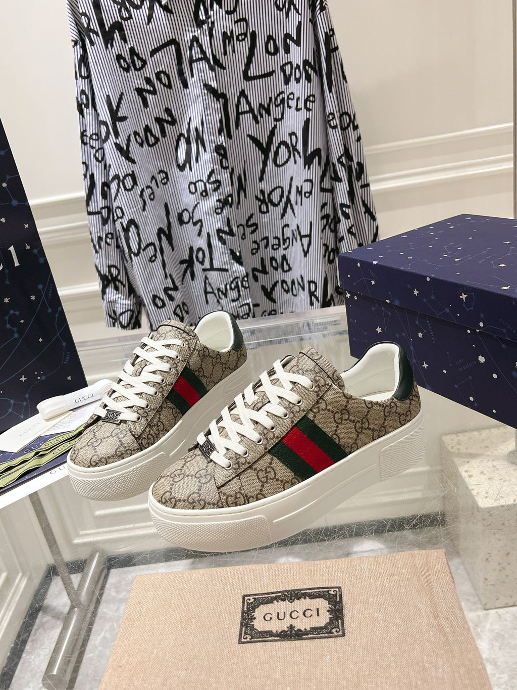 GUCCI ACE 30 SUPREME TRAINER LIGHT BROWN CALFSKIN