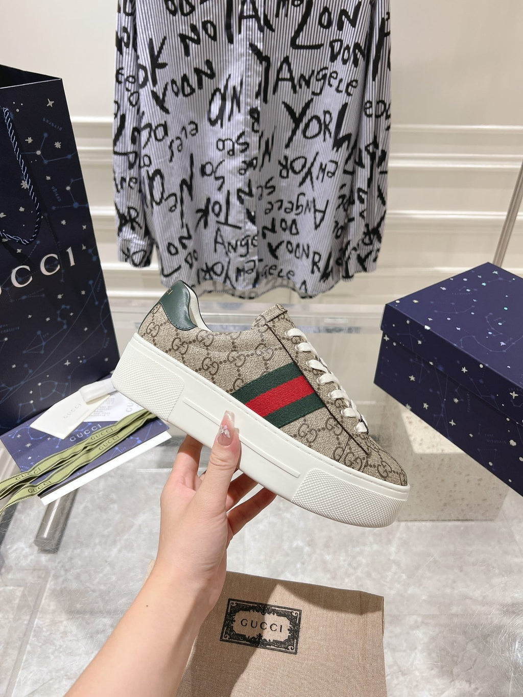 GUCCI ACE 30 SUPREME TRAINER LIGHT BROWN CALFSKIN