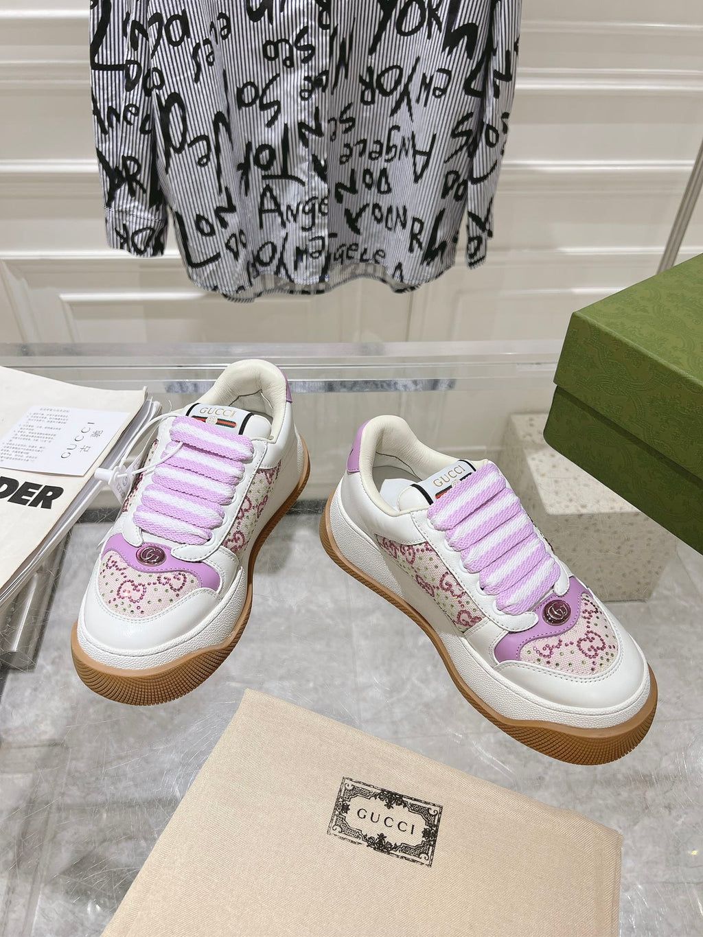 GUCCI SCREENER 50 SNEAKER WHITE AND PURPLE CALFSKIN