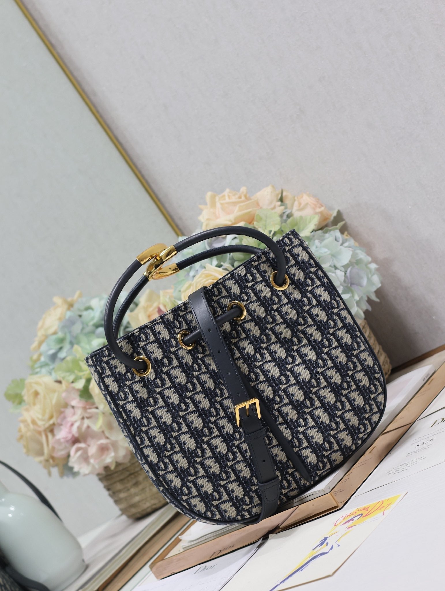 DIOR MINI 27 NOLITA BAG IN BLUE MONOGRAM OBLIQUE JACQUARD