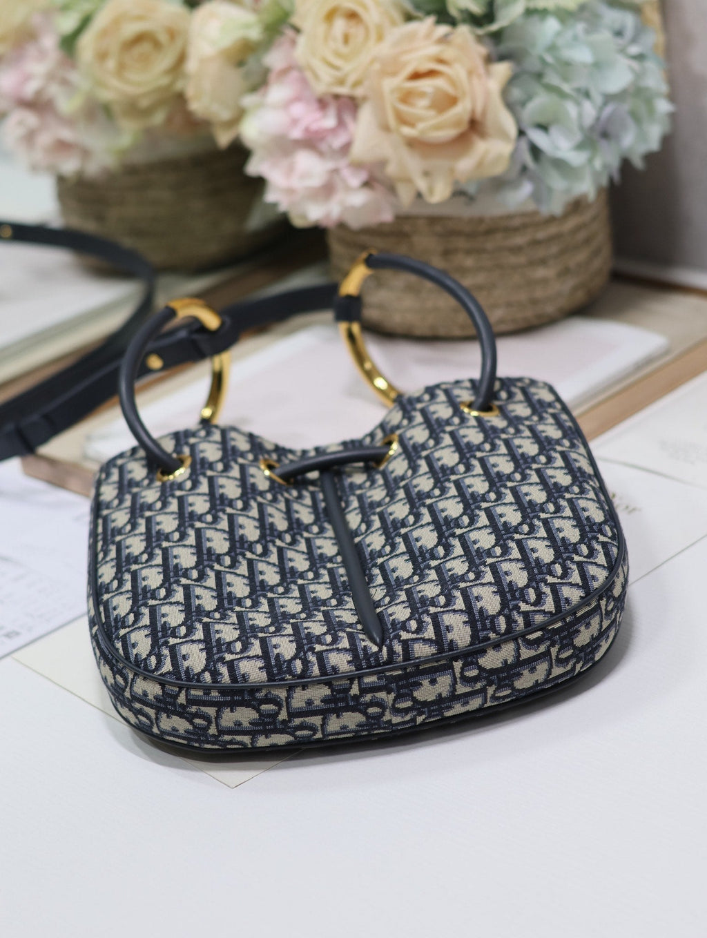 DIOR MINI 27 NOLITA BAG IN BLUE MONOGRAM OBLIQUE JACQUARD