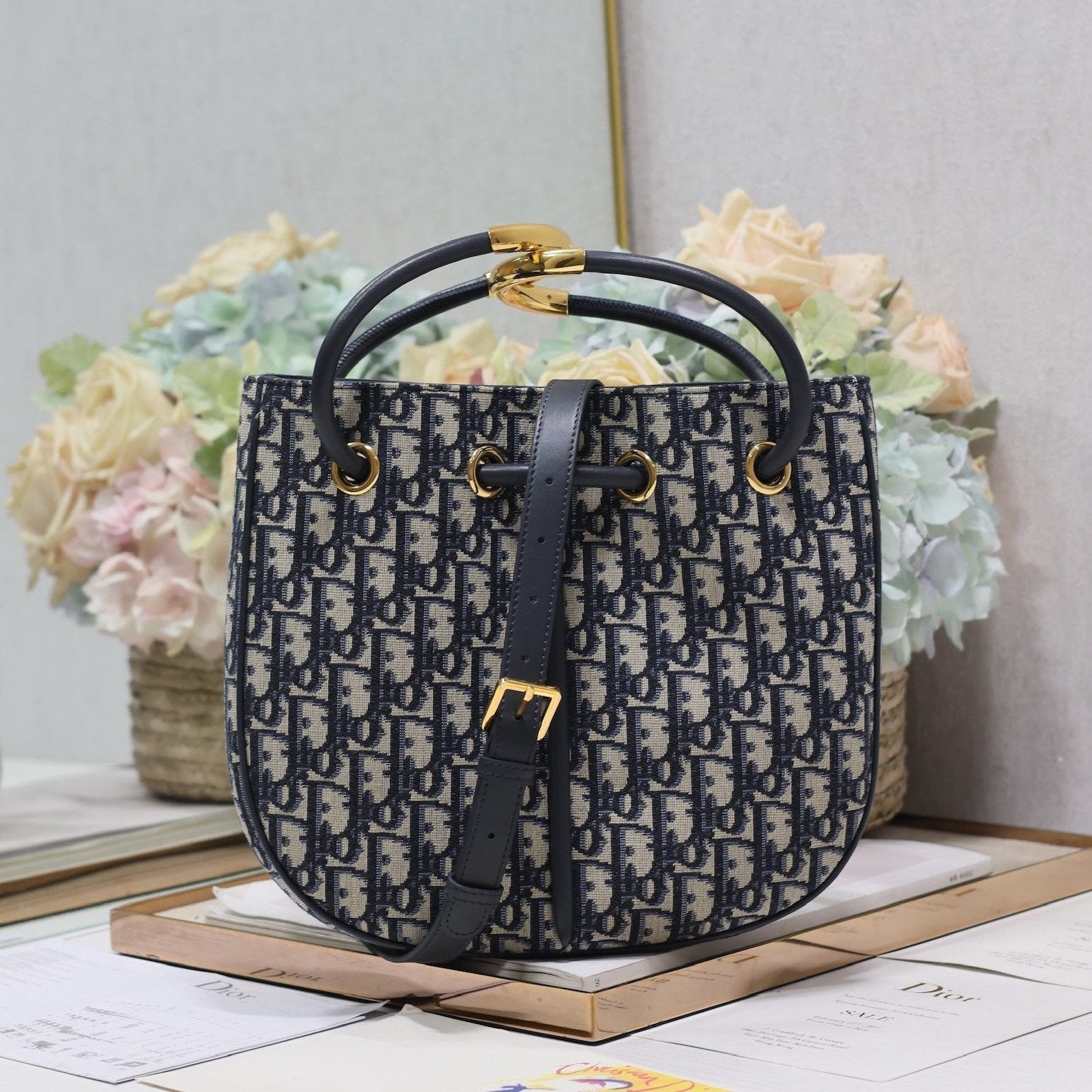 DIOR MINI 27 NOLITA BAG IN BLUE MONOGRAM OBLIQUE JACQUARD