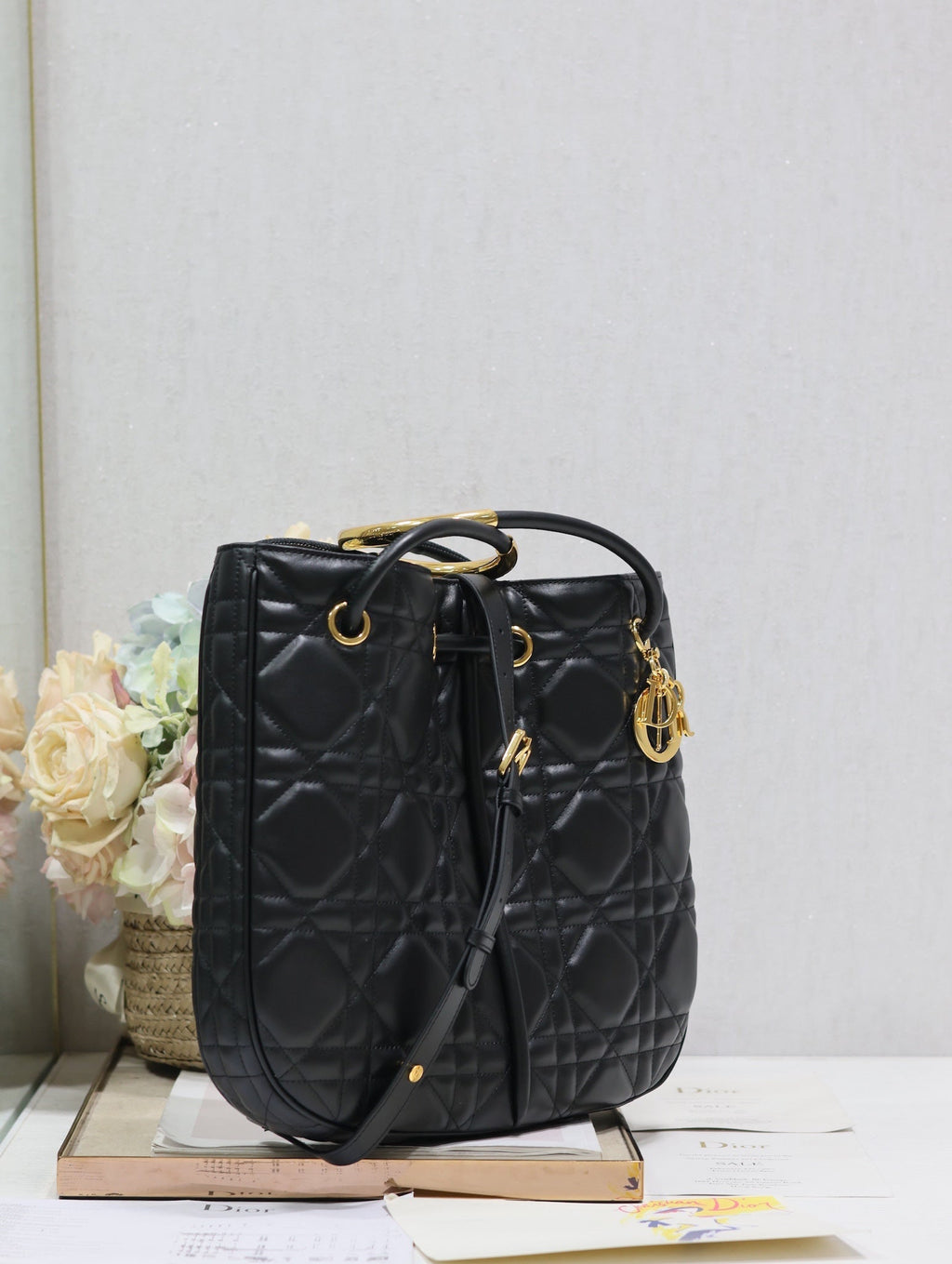 DIOR MEDIUM 34 NOLITA BAG IN BLACK MACROCANNAGE CALFSKIN