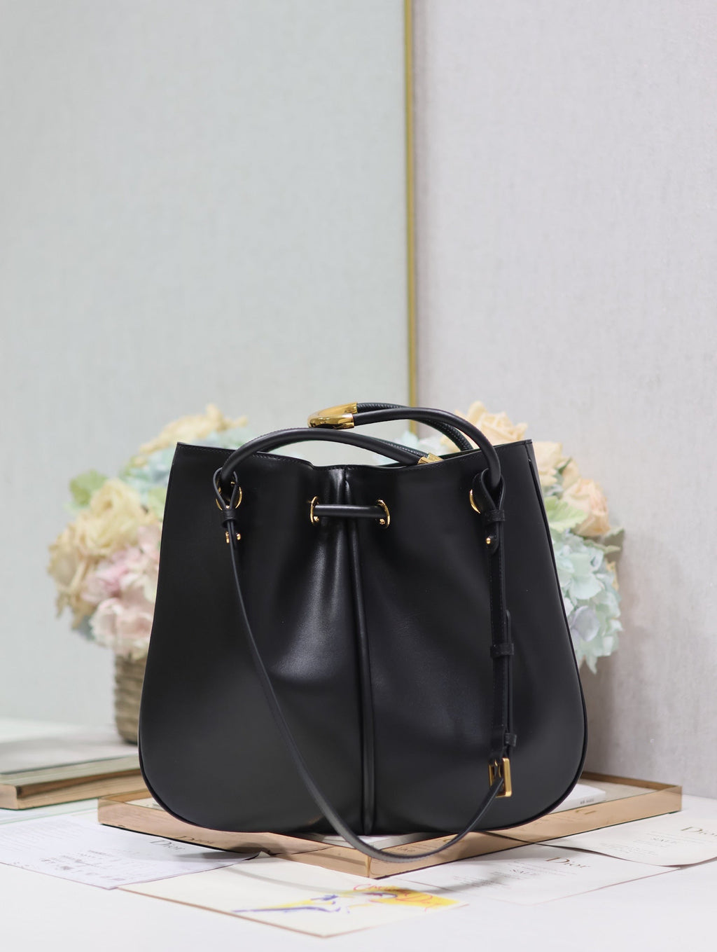 DIOR MEDIUM 34 NOLITA BAG IN BLACK SMOOTH CALFSKIN