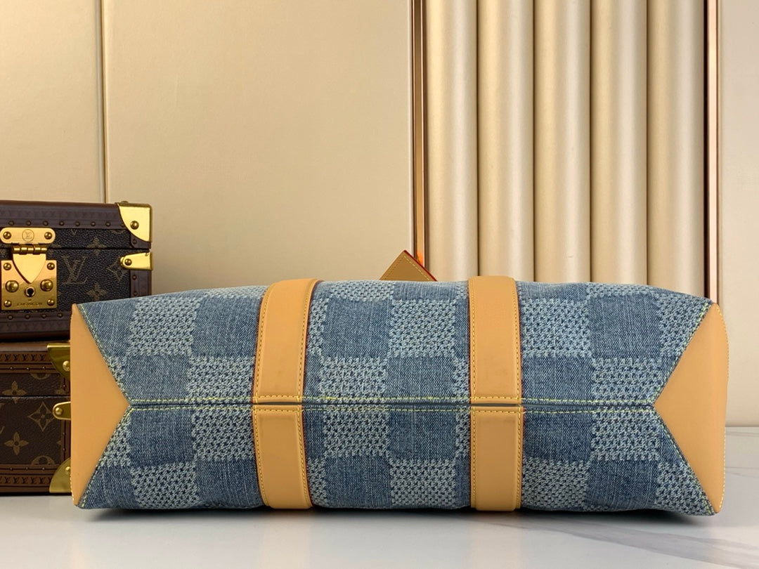 LOUIS VUITTON WEEKEND TOTE BAG 43 IN BLUE DAMIER DENIM 3D