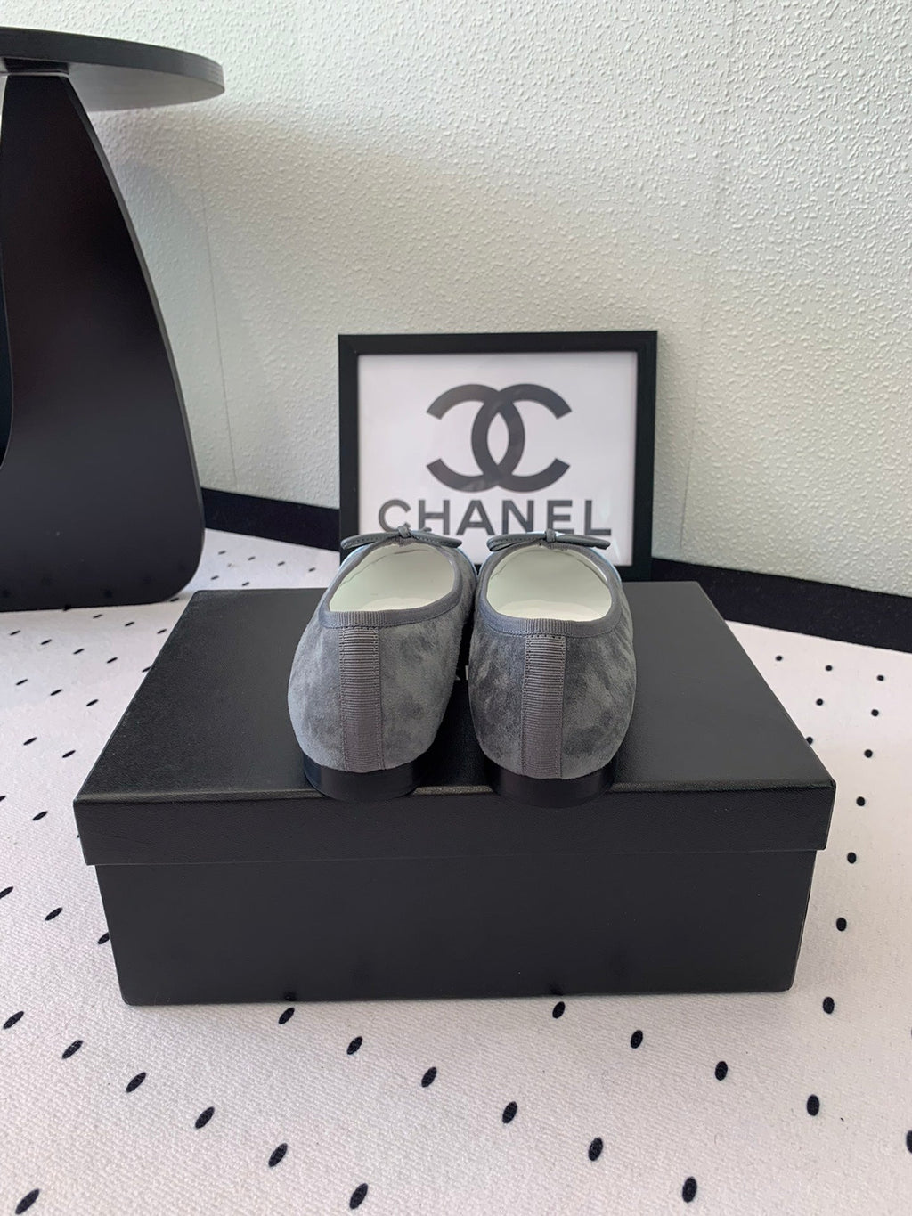 CHANEL BALLET FLAT GREY MIX LIGHT BLUE VELVET