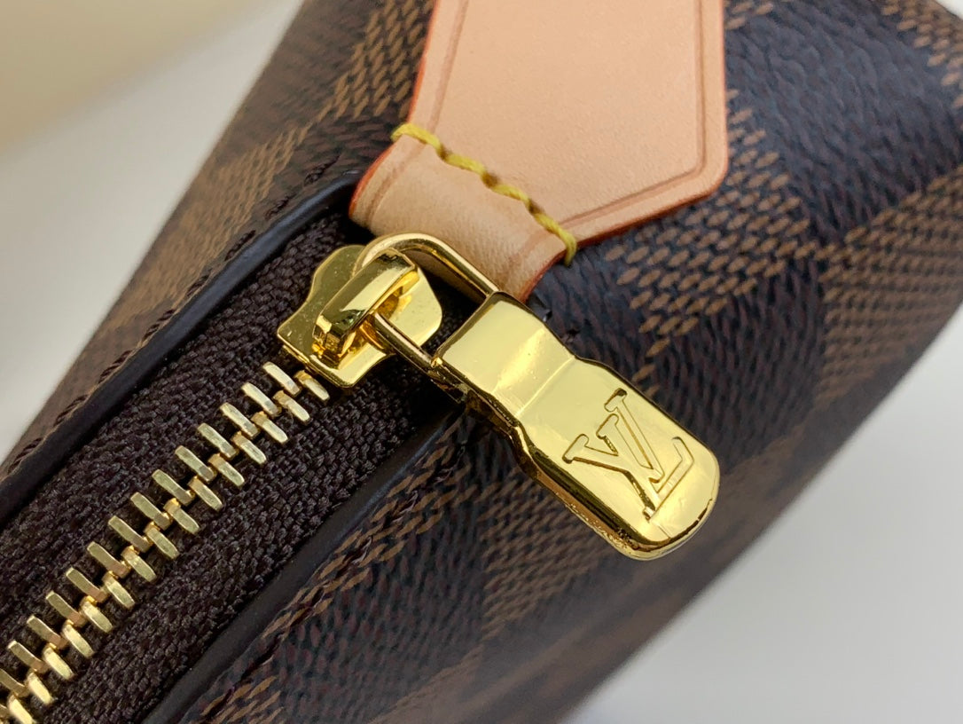 LOUIS VUITTON COSMETIC POUCH PM 19 IN BROWN DAMIER EBENE CANVAS