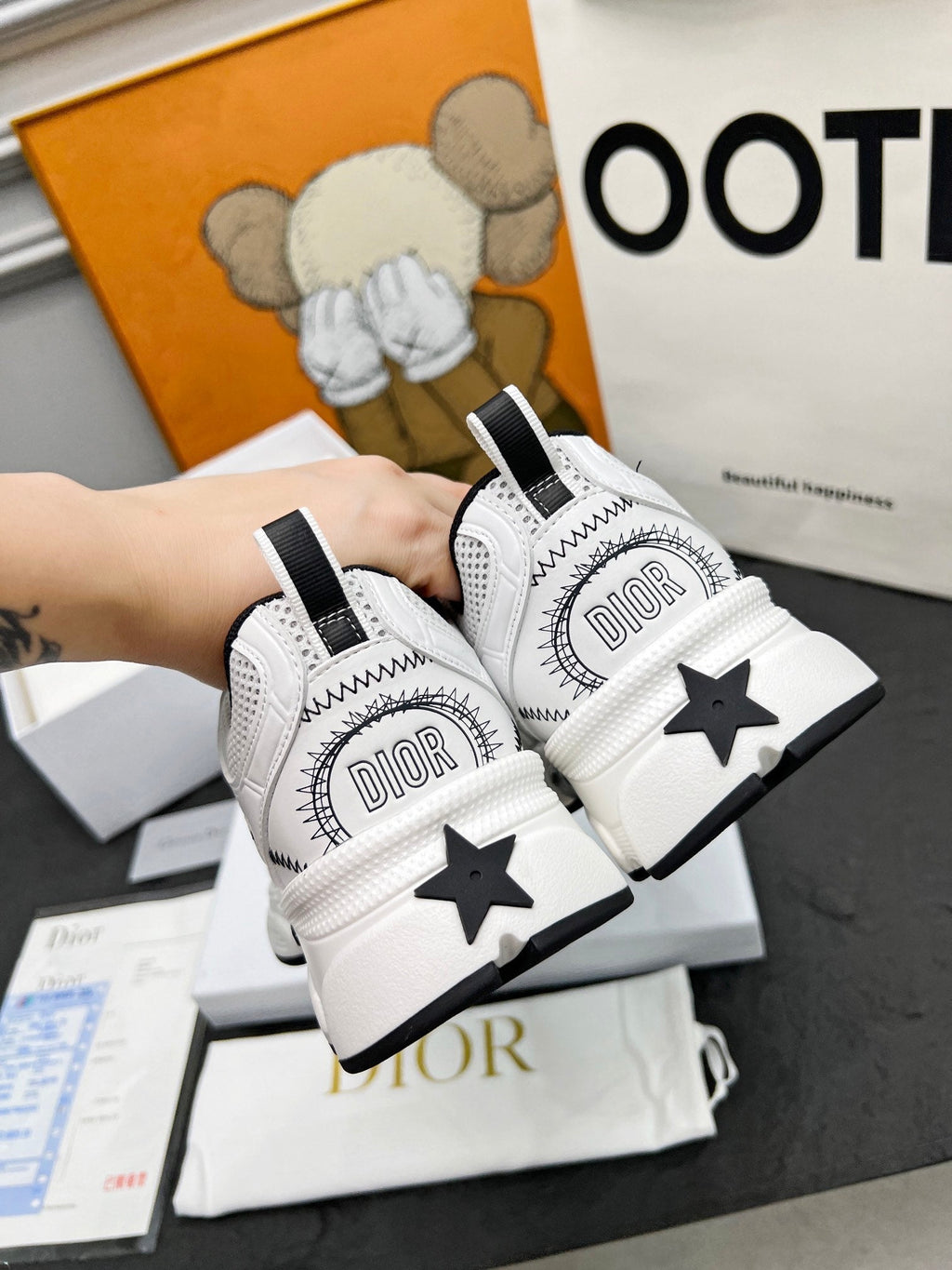 DIOR CD CHRONO SNEAKERS IN WHITE AND BLACK MESH