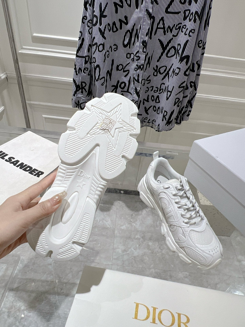 DIOR 25S CHRONO SNEAKER 45MM IN MESH WITH WHITE CALFSKIN
