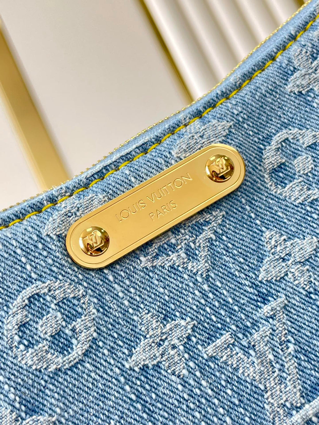 LOUIS VUITTON LIV POCHETTE 24 IN BLUE MONOGRAM DENIM GOLD HARDWARE