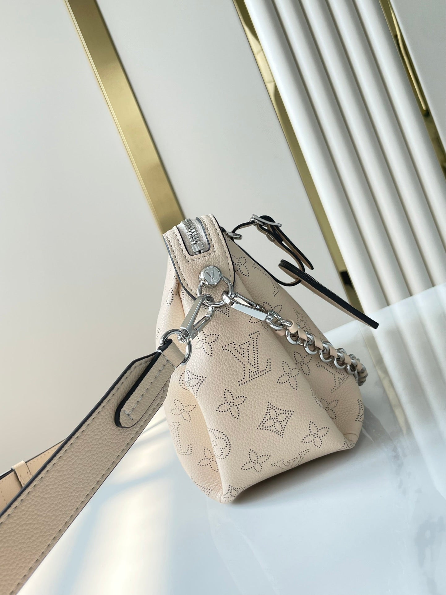 LOUIS VUITTON HAND IT ALL PM 29 IN BEIGE MONOGRAM PERFORATE CALFSKIN SILVER HARDWARE