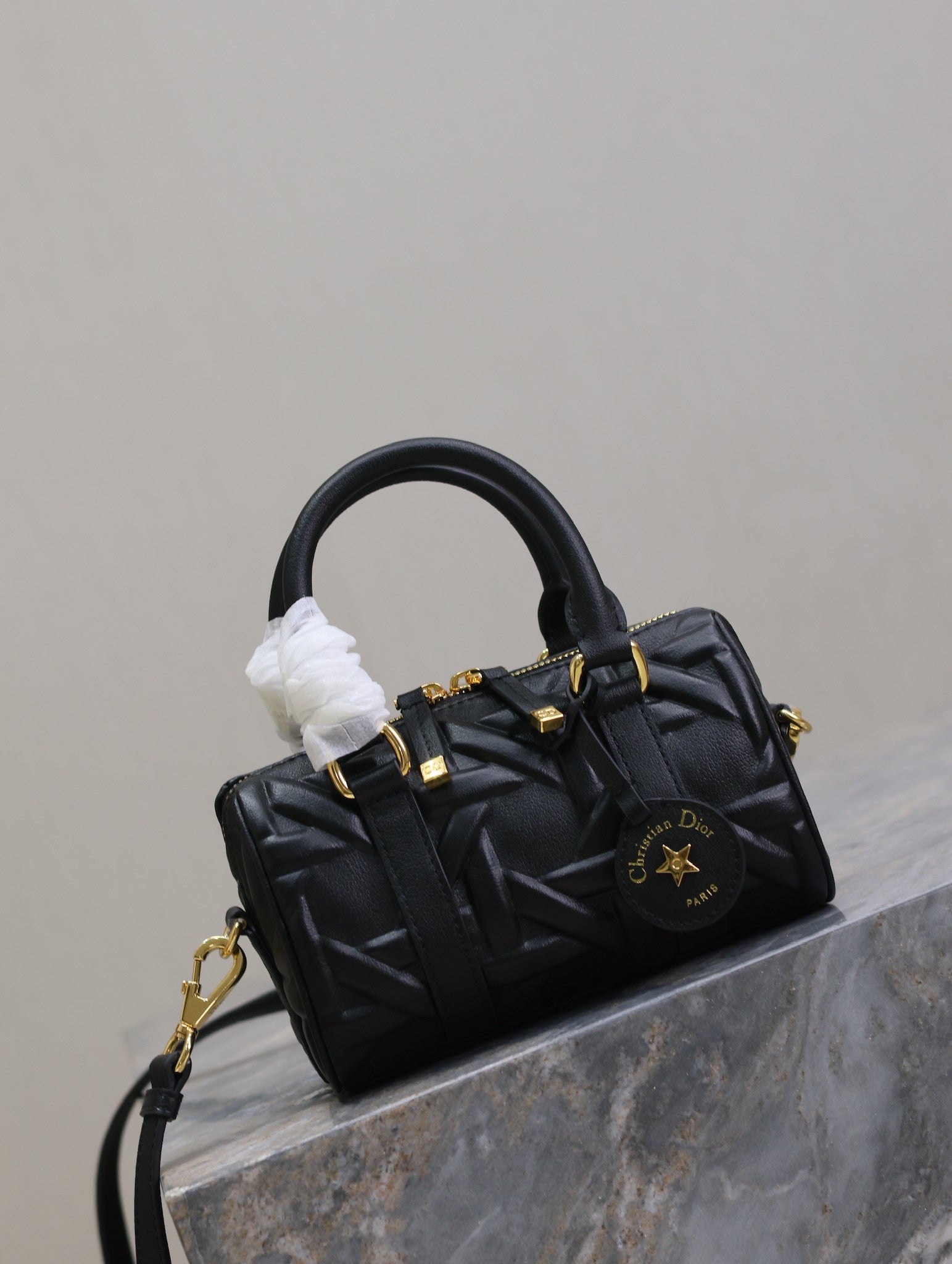 DIOR MINI GROOVE BAG 16 IN BLACK MACROCANNAGE CALFSKIN WITH GOLD HARDWARE