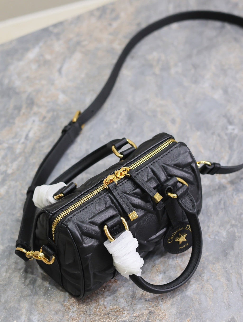 DIOR MINI GROOVE BAG 16 IN BLACK MACROCANNAGE CALFSKIN WITH GOLD HARDWARE