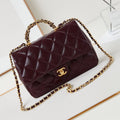 CHANEL FLAP BAG WITH TOP HANDLE 25 IN WINE RED OIL-WAX LAMBSKIN GOLD HARDWARE