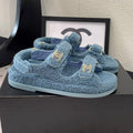 CHANEL DAD SANDAL AEGEAN BLUE LAMB FUR