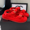 CHANEL DAD SANDAL CRIMSON RED LAMB FUR