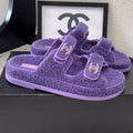 CHANEL DAD SANDAL MULE IN PLUM PURPLE LAMB FUR