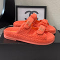 CHANEL DAD SANDAL MULE IN RED ORANGE LAMB FUR