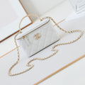 CHANEL 25S MINI VANITY BAG 16 CM IN WHITE LAMBSKIN WITH CRYSTAL-EMBELLISHED  LOGO