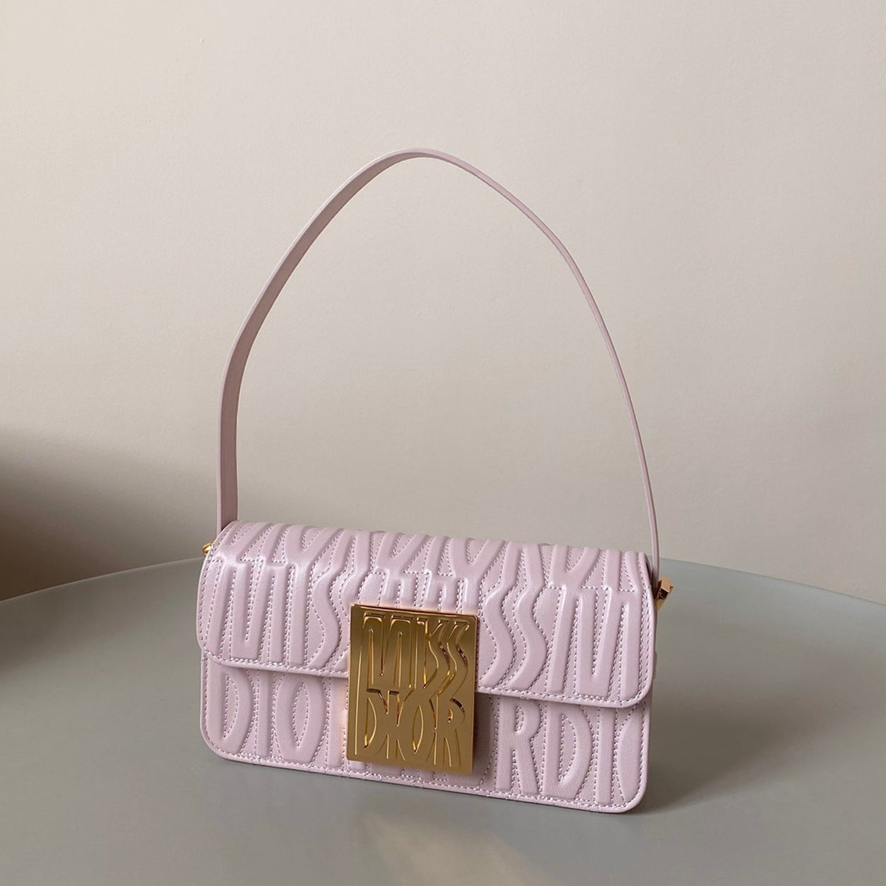 DIOR MEDIUM FLAP BAG 22 IN BABY PINK QUILTED ALLOVER CALFSKIN