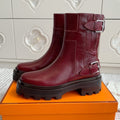 HERMES JAIME ANKLE BOOT IN BURGUNDY RED CALFSKIN