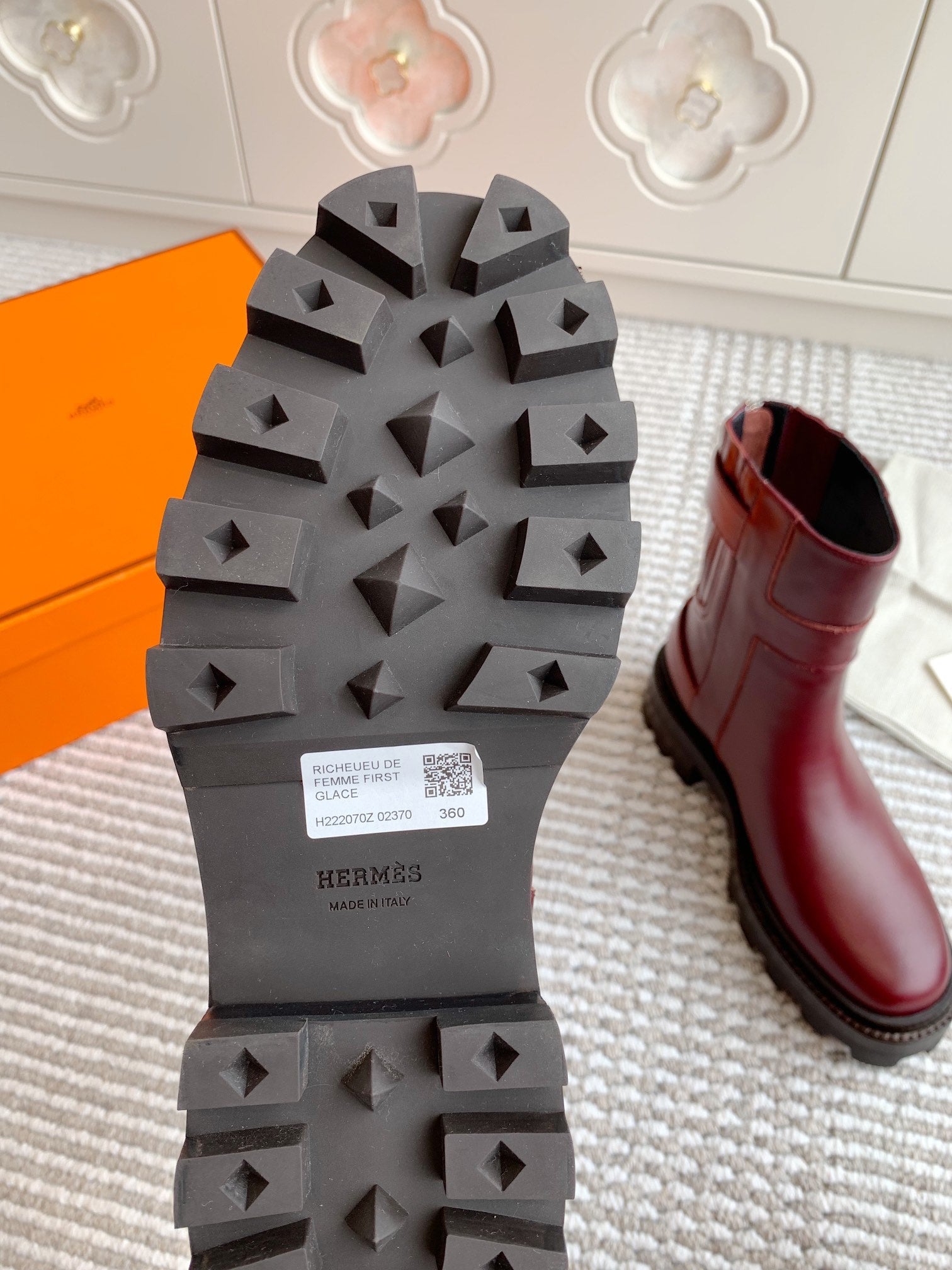 HERMES JAIME ANKLE BOOT IN BURGUNDY RED CALFSKIN